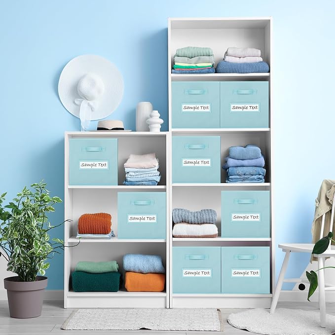 11x11 storage cube bins (Set of 10) Foldable Fabric storage cubes with 10 Labels Window Cards & a Pen,11 inch cube storage bin,Closet Organizers for Shelves,Cubby Organizer Boxes,Blue