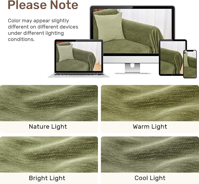 2 Pieces Sectional Couch Covers L Shaped Cover L Green | Thick Washable Fabric for L Shaped Sectional Sofa, Anti-Pet Hair, Stain & Wear Resistant, Easy Care & Installation