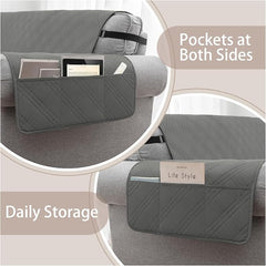 100% Waterproof Couch Cover for Dogs, Washable Anti-Slip Sofa Cover with Elastic Straps & Side Pockets, Quilted Furniture Protector for Kids & Pets (Oversize Sofa 78", Dark Grey)