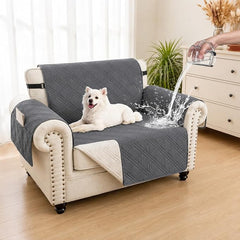 100% Waterproof Couch Cover for Dogs, Anti-Slip Washable Sofa Cover with Elastic Straps & Side Pockets, Durable Furniture Protector for Kids, Pets & Dogs (Armchair 23", Gray)