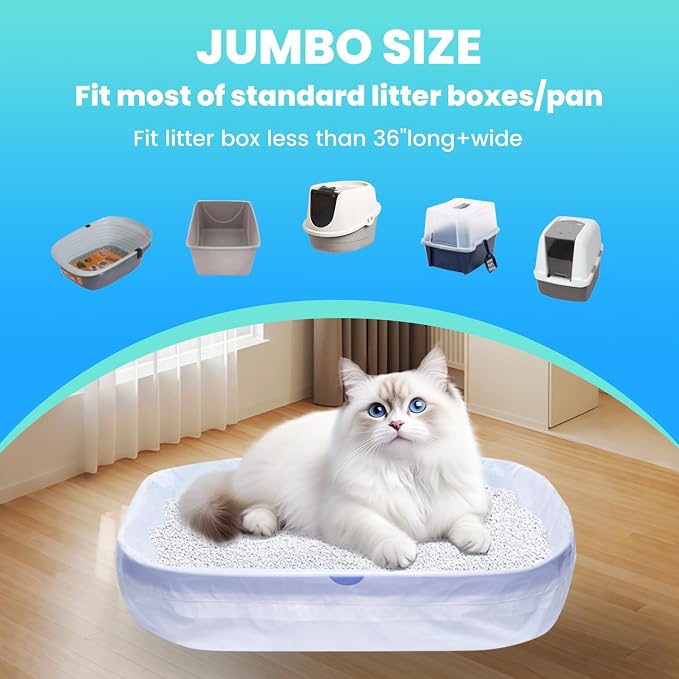 30 Pack Jumbo Cat Litter Bags - 3MIL Extra Thick Leakproof Litter Box Liners, 37"x18" Heavy Duty Drawstring Cat Litter Liners for Automatic Litter Box, Odor Control Disposable Kitty Litter Bags 3 Roll
