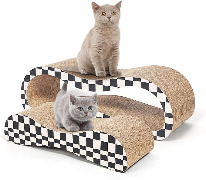 2 in 1 Cat Scratcher for Indoor Cats, Large Cardboard Cat Scratcher Lounger, 100% Recyclable&Reversible Horizontal Scratching Pads Prevents Furniture Damage,Checkerboard