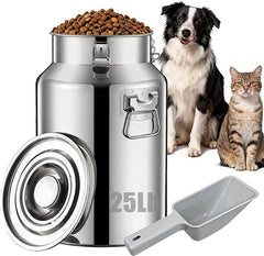25 Lbs Stainless Steel Dog Food Storage Container with Scoop, Large Metal Dog Food Bin with Airtight Lid & Locking Clamp, Pet Food Container for Dogs & Cats, Keep Fresh, Easy to Clean