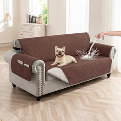 100% Waterproof Couch Cover,Straps&Pockets,pet Friendly,68" Coffee | Washable sofa cover, pet-friendly, scratch-resistant furniture protector, quilted sofa cover, reversible, non-slip backing.