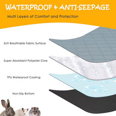 2 Pack Guinea Pig Cage Liners Washable Guinea Pig Bedding Waterproof | Super Absorbent | Non Slip | Reusable Guinea Pig Pee Pads for Small Animals Rabbit Hamster Rat - for Midwest 48" x 24"