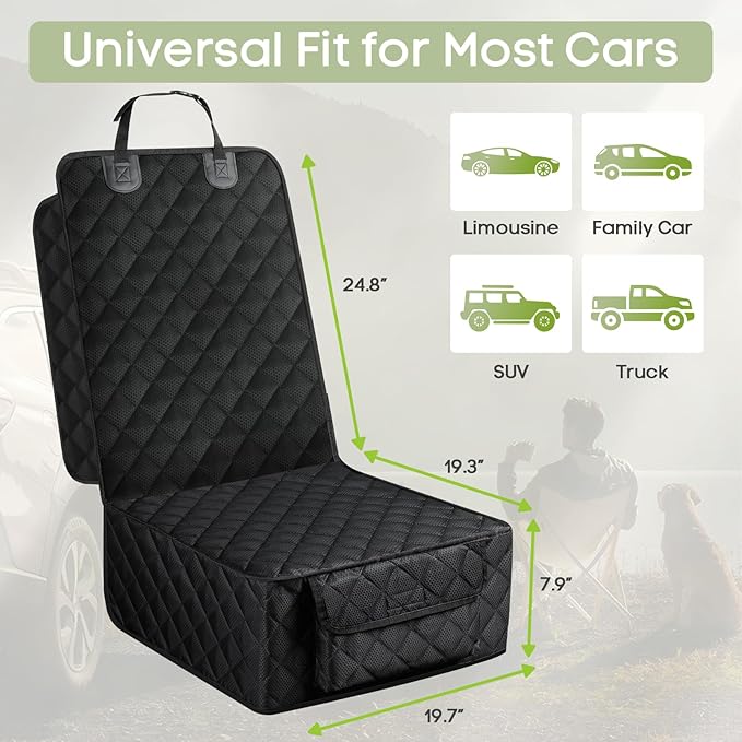 2 Pack Dog Car Seat Cover for Front Seat, Pet Car Seat Protector | Waterproof Scratchproof Non-Slip Captain Chair Cover, Full Protection with Side Flaps, Large Pocket, Fits Cars/Trucks/SUVs
