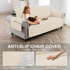 100% Waterproof Couch Cover, Straps&Pockets,pet Friendly,68" Beige | Washable sofa cover, pet-friendly, scratch-resistant furniture protector, quilted sofa cover, reversible, non-slip backing.