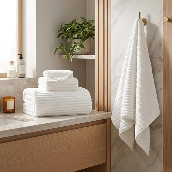 3 Pack Bath Towel Set, 40"x80" Oversized Bath Sheet, White | Ultra Soft Microfiber, Lint Free, Quick Dry, Highly Absorbent, Full Body Coverage, 1 Bath Sheet, 1 Hand Towel, 1 Washcloth