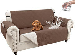 100% Waterproof Couch Cover for Dogs, Anti-Slip Washable Sofa Cover with Elastic Straps & Side Pockets, Durable Furniture Protector for Kids & Pets (Loveseat 46", Dark Brown)