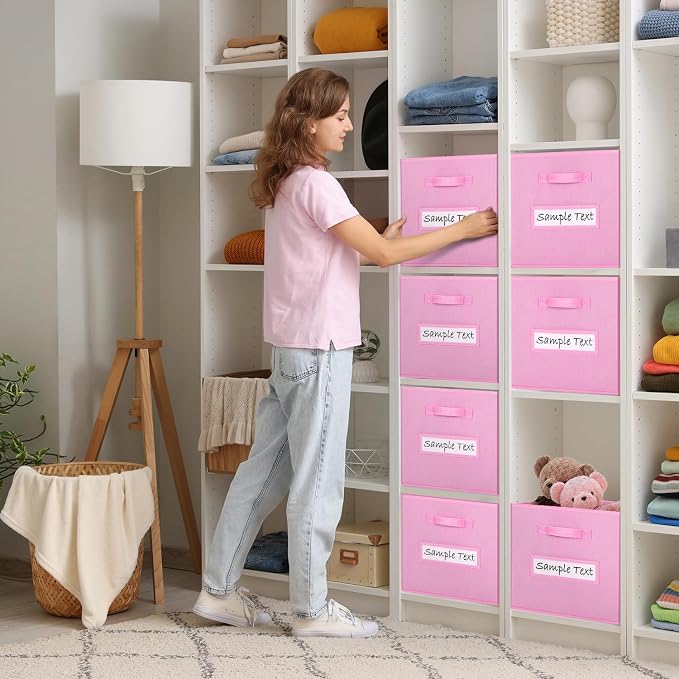 11x11 storage cube bins (Set of 10) Foldable Fabric storage cubes with 10 Labels Window Cards & a Pen,11 inch cube storage bin,Closet Organizers for Shelves,Cubby Organizer Boxes,Light Pink