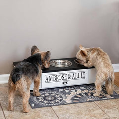 3 Bowl Dog Feeding Station, Personalized Triple Bowl Food Stand Small Dogs | Farmhouse Style, Elevated Wood Stand, Storage Container, Stainless Steel Bowls, Raised Feeder, Small Breed, Made in USA