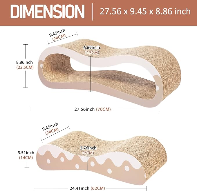 2 in 1 Cat Scratcher for Indoor Cats, Large Cardboard Cat Scratcher Lounger, 100% Recyclable&Reversible Horizontal Scratching Pads Prevents Furniture Damage,Wave