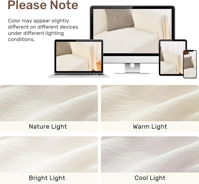 2 Pieces Sectional Couch Covers L Shaped Cover L Cream White | Thick Washable Fabric for L Shaped Sectional Sofa, Anti-Pet Hair, Stain & Wear Resistant, Easy Care & Installation