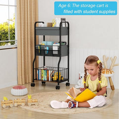 3-tier Baby Diaper Caddy Organizer and Storage Cart with 4+3 Dividers, Metal Utility Cart with Lockable Wheels for Nursery, Bedroom, Bathroom, Black