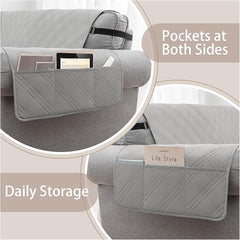 100% Waterproof Couch Cover for Dogs, Washable Anti-Slip Sofa Cover with Elastic Straps & Side Pockets, Quilted Furniture Protector for Kids & Pets (Oversize Sofa 78", Newgrey)