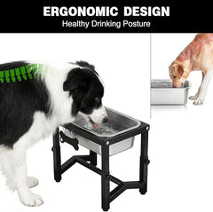1.2 Gallon Elevated Large Dog Water Bowl, 4 Adjustable Height 7.8'',9.2'',10.6'',12''Raised Stainless Steel Bowl Stand for Small/Medium/Large Breed, Metal Dog Feeding Station for Relief Joint Pressure