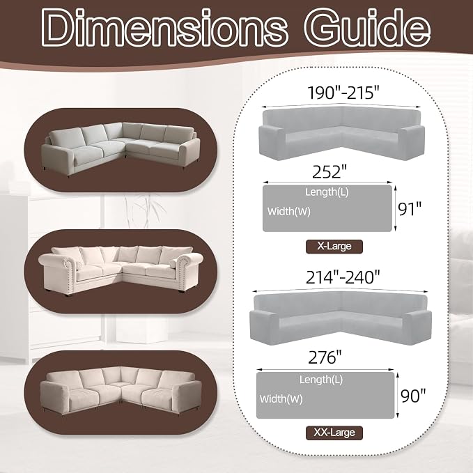 1OO% Waterproof Sectional Couch Covers for Dogs L Shaped Corner Sofa Cover Washable Chenille Sofa Slipcovers Blanket Modern Jacquard Pet Furniture Protector (91"x276", Boho Brown Cream)