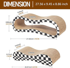 2 in 1 Large Cardboard Cat Scratcher Lounger, Cat Scratching Board for Indoor Cats, 100% Recyclable & Reversible Horizontal Scratching Pads Prevents Furniture Damage, Checkerboard
