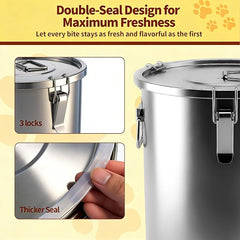 304 Stainless Steel Dog Food Storage Container, 35LB/40LB Airtight Pet Food Container with Locking Lid & Silicone Seal, Large Metal Food Storage Bin for Dry Dog/Cat Food, Rice, Flour (35 LBS)
