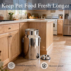 25 Lbs Stainless Steel Dog Food Storage Container with Scoop, Large Metal Dog Food Bin with Airtight Lid & Locking Clamp, Pet Food Container for Dogs & Cats, Keep Fresh, Easy to Clean