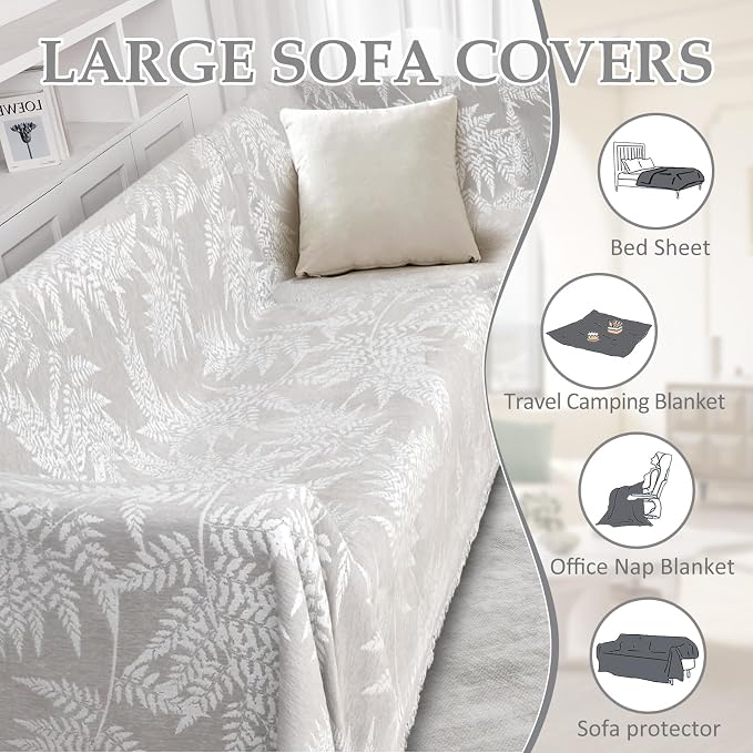 1OO% Waterproof Sectional Couch Covers for Dogs L Shaped Corner Sofa Cover Washable Chenille Sofa Slipcovers Blanket Modern Jacquard Pet Furniture Protector (91"x252", Light Gray Leaf)