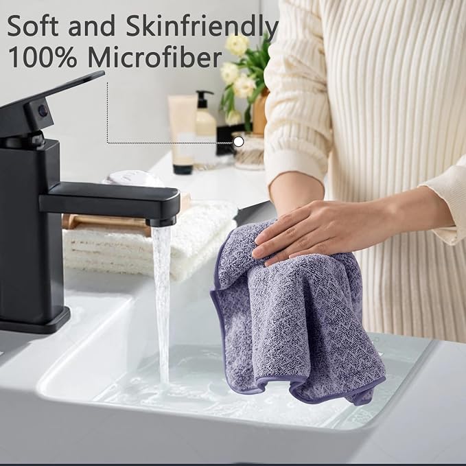 18 Piece Bath Towels Set,100% Microfiber Family Bathroom Towel with Hanging Loops-6 Bath Towels,6 Hand Towels,6 Washcloths,Quick Dry Highly Absorbent Shower Towel for Bathroom,Hotel,Spa-Dark Purple