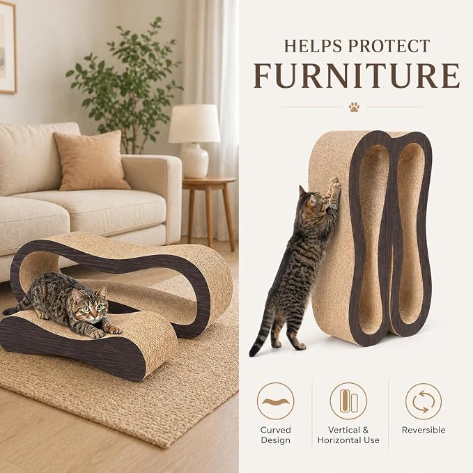 2 in 1 Cat Scratcher Cardboard Lounge Bed, Cat Scratching Post, Durable Board Pads Prevents Furniture Damage,Large,Brown