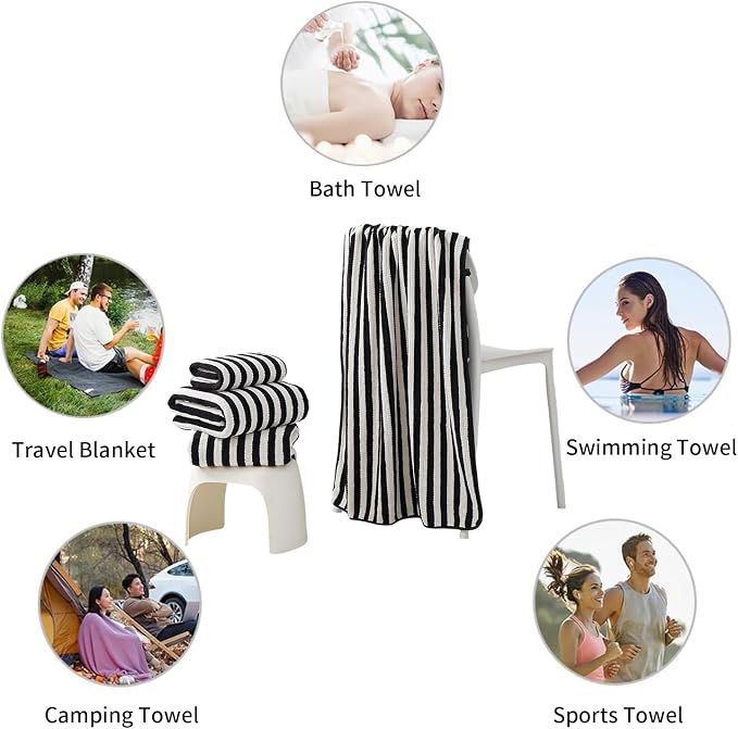 18-Piece Microfiber Bath Towels Set - 6 Bath Sheet, 6 Hand Towels, 6 Washcloths, Soft, Highly Absorbent Bathroom Towel, Quick Dry & Less Lint Shower towel for Bathroom, Hotel, Spa, Dorm-Black White