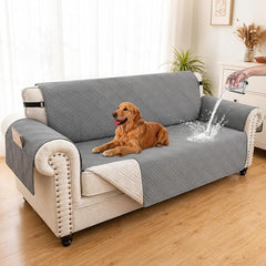 100% Waterproof Couch Cover for Dogs, Washable Anti-Slip Sofa Cover with Elastic Straps & Side Pockets, Quilted Furniture Protector for Kids & Pets (Oversize Sofa 78", Newgrey)