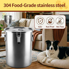 304 Stainless Steel Dog Food Storage Container, 35LB/40LB Airtight Pet Food Container with Locking Lid & Silicone Seal, Large Metal Food Storage Bin for Dry Dog/Cat Food, Rice, Flour (35 LBS)
