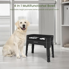 3-in-1 Elevated Dog Bowls Mess Proof Raised Slow Feeder Dog Bowls, 4 Height Adjustable Dog Bowl Stand Licking Plate with 2 56oz Stainless Steel Dog Food Bowls for Small Medium Large Dogs Pets