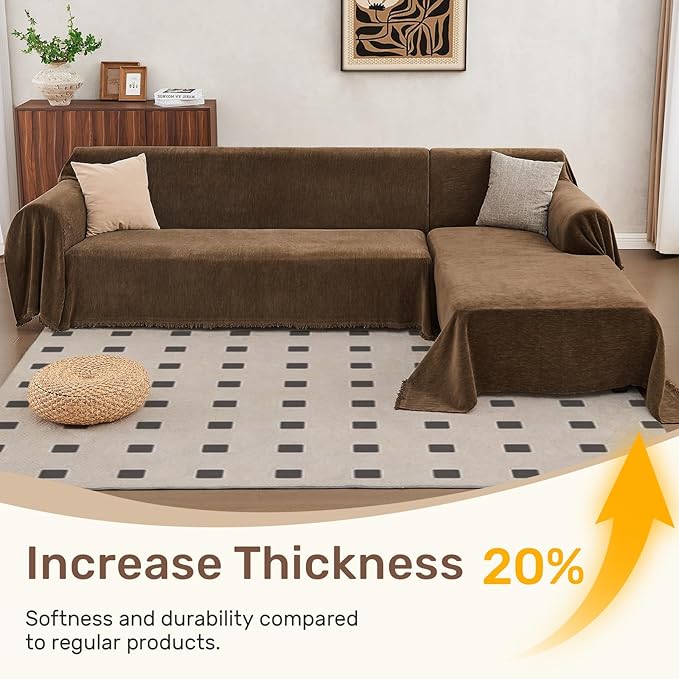 2 Pieces Sectional Couch Covers L Shaped Cover L Coffee | Thick Washable Fabric for L Shaped Sectional Sofa, Anti-Pet Hair, Stain & Wear Resistant, Easy Care & Installation
