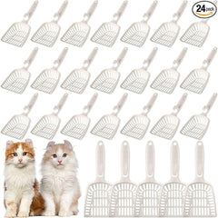 24 Pieces Litter Scoop Bulk for Cats Plastic Pet Kitty Litter Scooper Durable Deep Shovel for Pet Stores Veterinary Clinic, Long Handle White