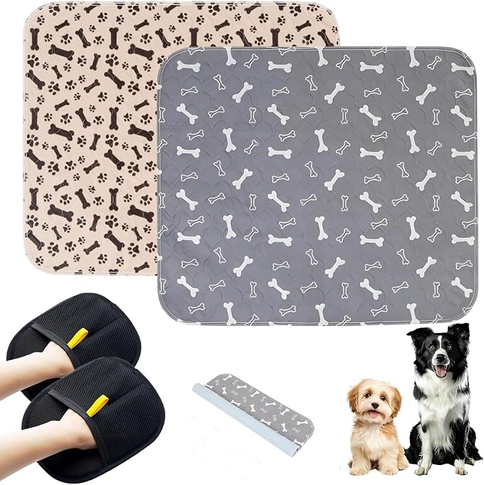 2PCS Puppy Pee Pads with Pheromones, Washable Puppy Training Pads for Dogs Reusable Puppy Potty Pads for Dogs and Cats(with Pet Hair Removal Gloves)