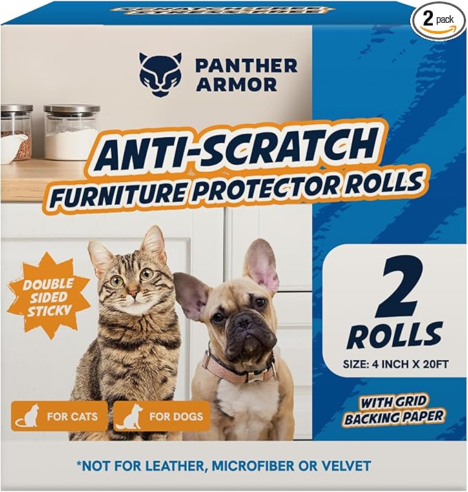 2 Rolls Cat Scratch Furniture Protector Tape – Double-Sided Sticky Training (4" x 20ft Each) – Anti-Scratch Sofa & Couch Guard – Clear, Easy to Apply & Remove – Not for Leather, Velvet, Microfiber