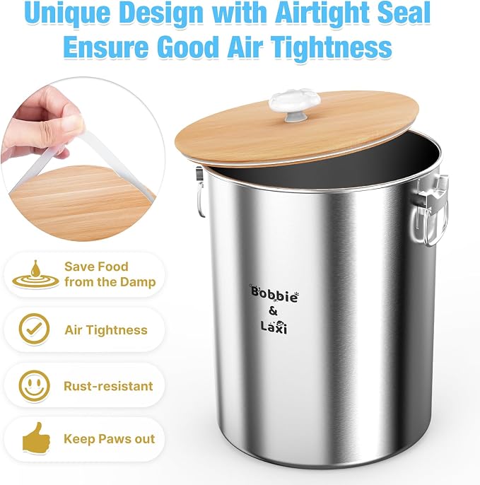 25 Lbs Large Stainless Steel Dog Food Storage Container with Lids Airtight to Keep Food Fresh, Metal Pet Food Bin Claw Handle Easy Clean & Use for Big Dog Multiple Pet, Long-Lasting Cat Food Storage
