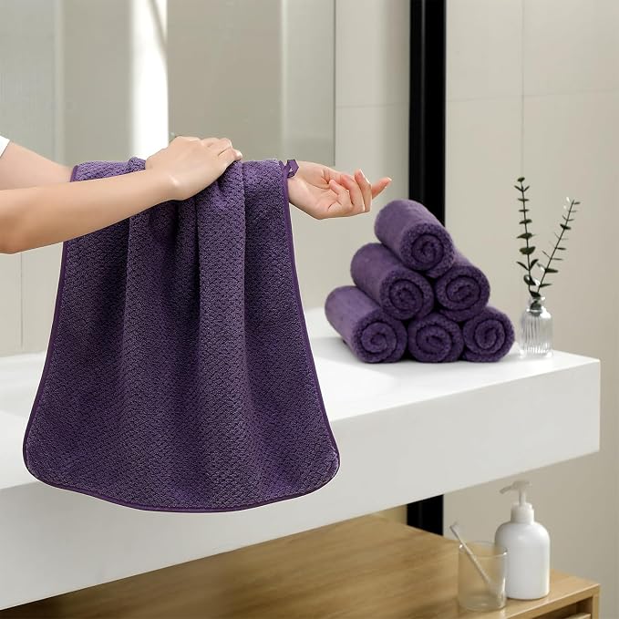 18 Piece Microfiber Bath Towels Set - 6 Bath Sheets,6 Hand Towels And 6 Washcloths,Soft Family Towels,Highly Absorbent Bathroom Towel,Quick Dry Shower Towel Luxury Towels For Hotel Spa Dorm-Purple