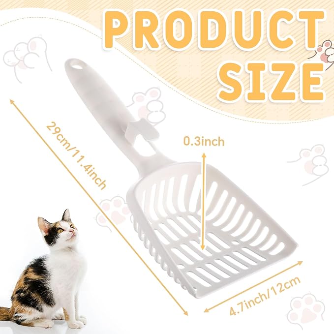 24 Pieces Litter Scoop Bulk for Cats Plastic Pet Kitty Litter Scooper Durable Deep Shovel for Pet Stores Veterinary Clinic, Long Handle White