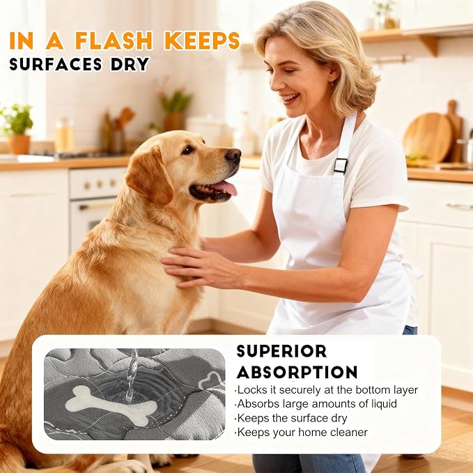 2PC Puppy Pee Pads with Pheromones, Washable Puppy Training Pads for Dogs Reusable Puppy Potty Pads for Dogs and Cats(with Pet Hair Removal Gloves)