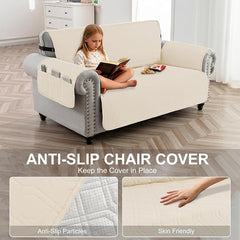 100% Waterproof Couch Cover, Straps&Pockets,pet Friendly,46" Beige | Washable sofa cover, pet-friendly, scratch-resistant furniture protector, quilted sofa cover, reversible, non-slip backing.