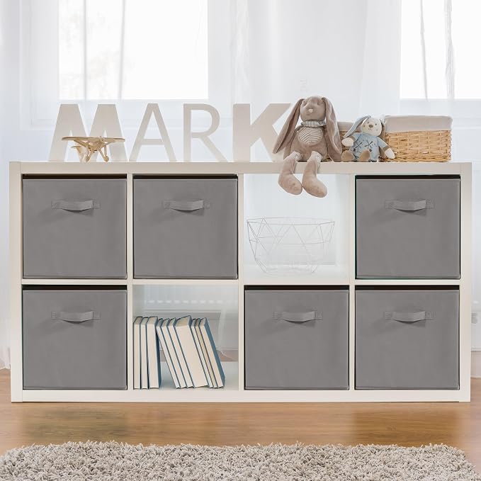 11 Inch Fabric Storage Cubes, Sturdy Foldable Storage Bins, Heavy Duty Cube Organizer for Clothes, Blankets, Shelves, Closets, Bedroom, Living Room, Gray, 7 Pack