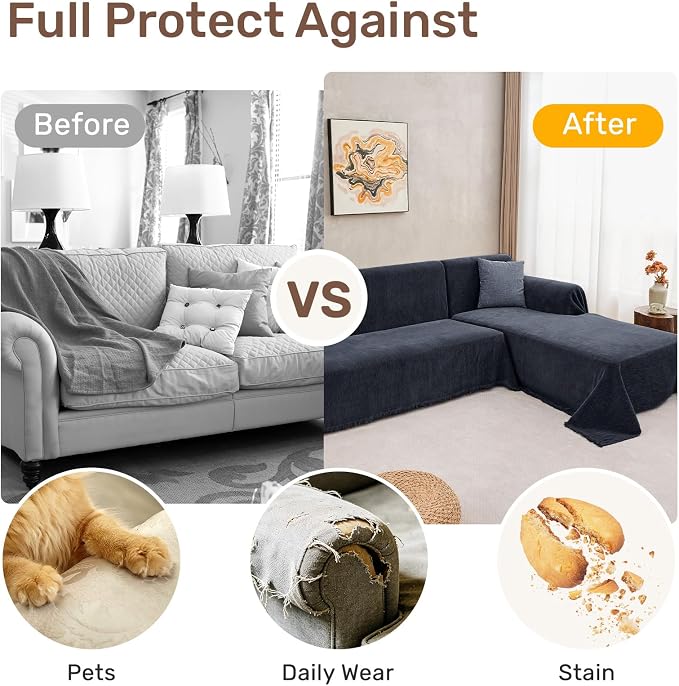 2 Pieces Sectional Couch Covers L Shaped Cover XXL Navy Blue | Thick Washable Fabric for L Shaped Sectional Sofa, Anti-Pet Hair, Stain & Wear Resistant, Easy Care & Installation