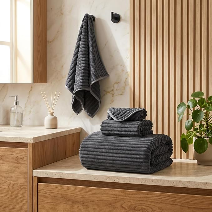 3 Pack Bath Towel Set, 40"x80" Oversized Bath Sheet, Charcoal Gray | Ultra Soft Microfiber, Lint Free, Quick Dry, Highly Absorbent, Full Body Coverage, 1 Bath Sheet, 1 Hand Towel, 1 Washcloth