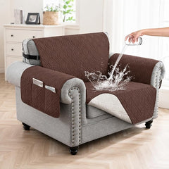 100% Waterproof Couch Cover,Straps&Pockets,pet Friendly,23" Coffee | Washable sofa cover, pet-friendly, scratch-resistant furniture protector, quilted sofa cover, reversible, non-slip backing.