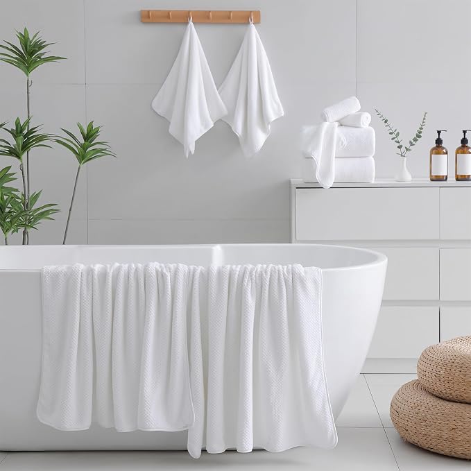 18 Piece Microfiber Bath Towels Set - 6 Bath Sheets,6 Hand Towels And 6 Washcloths,Soft Family Towels,Highly Absorbent Bathroom Towel,Quick Dry Shower Towel Luxury Towels For Hotel Spa Dorm-White