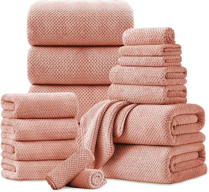 18 Piece Microfiber Bath Towels Set - 6 Bath Sheets,6 Hand Towels And 6 Washcloths,Soft Family Towels,Highly Absorbent Bathroom Towel,Quick Dry Shower Towel Luxury Towels For Hotel Spa Dorm-Orange