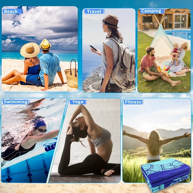 2 Pack Microfiber Oversized Lightweight Beach Towel 71"x32" Extra Thin Large Sand Free Towels Travel Swim Pool Yoga Gym for Adults Women Men Beach Essentials Accessories Vacation Gift