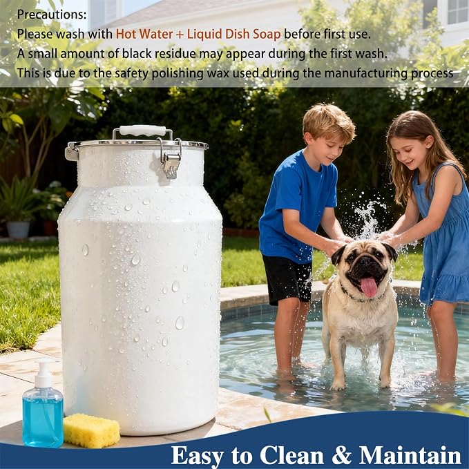 25 Lbs Stainless Steel Dog Food Storage Container with Scoop, Large Metal Dog Food Bin with Airtight Lid & Locking Clamp, Pet Treat Jars for Dogs & Cats, Keep Fresh, White