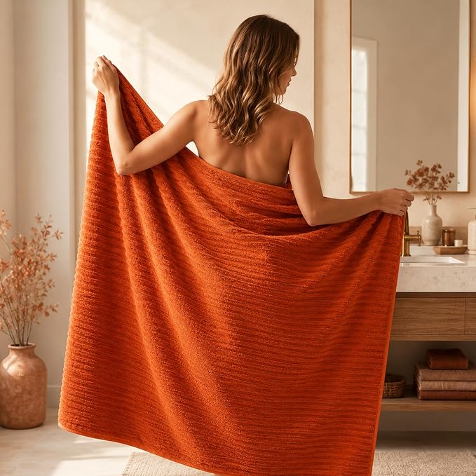 2 Piece Bath Sheets, 40"x80" Bath Towels, Burnt Orange | Extra-large size, Quick dry, Highly Absorbent, Lint Free .shower towels for bathroom gym spa .Big and Tall users
