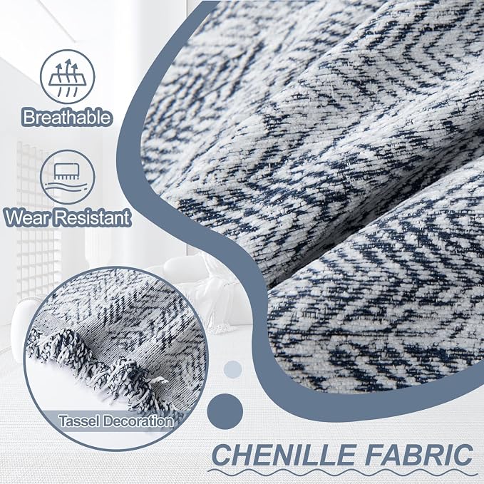 1OO% Waterproof Sectional Couch Covers for Dogs L Shaped Corner Sofa Cover Washable Chenille Sofa Slipcovers Blanket Modern Jacquard Pet Furniture Protector (91"x276", Navy Wave)